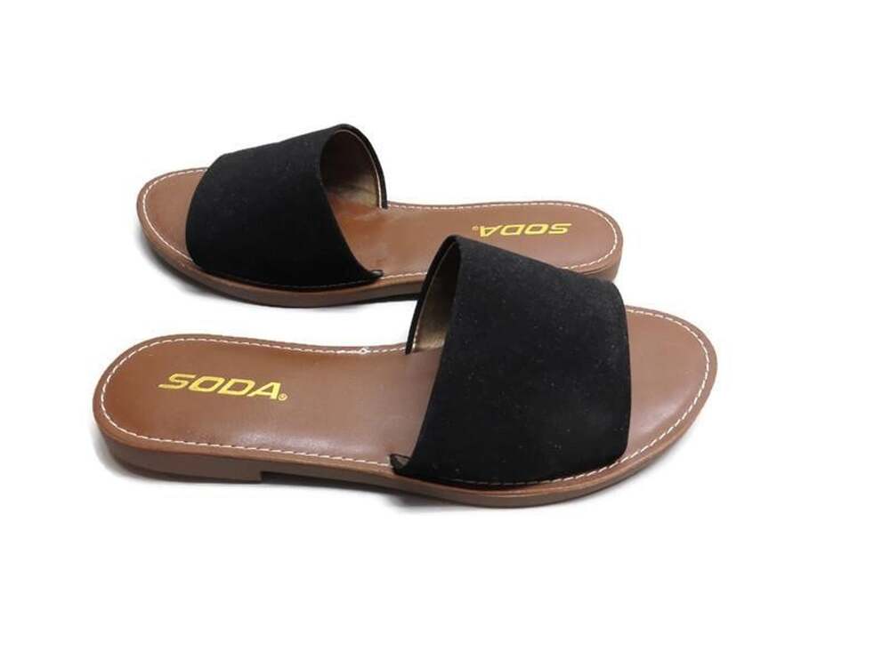 Soda Sandals Size 7 Black Brown Man Made Material Stitching Slip On Open Toes